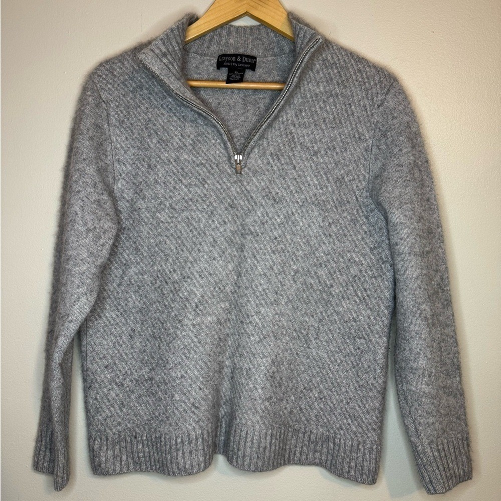 Grayson &‎ Dunn 100% 2-Ply Cashmere Quarter Zip Sweater XL Gray